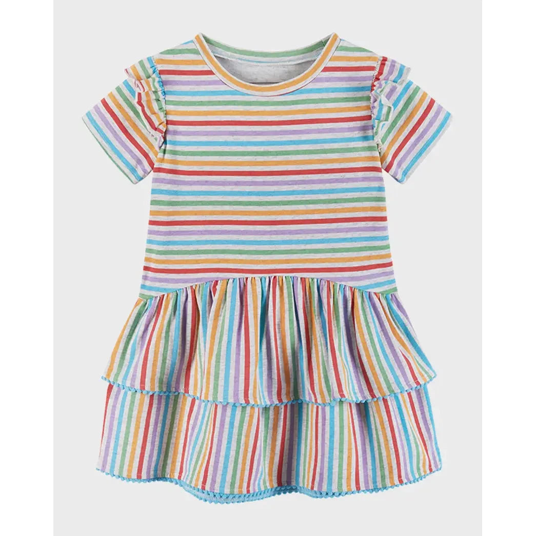 Andy & Evan Beige Rainbow Stripe Knit Dress-ANDY & EVAN-Little Giant Kidz
