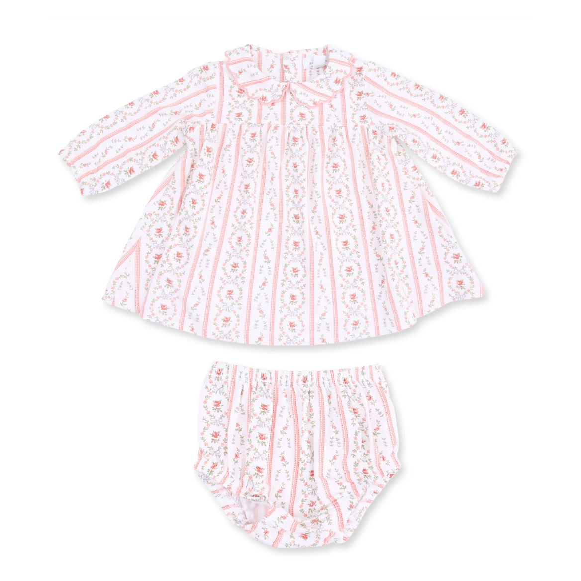 Angel Dear Marnie Rosebud Stripe - Long Sleeve Petal Collar Dress and Bloomer-Angel Dear-Little Giant Kidz