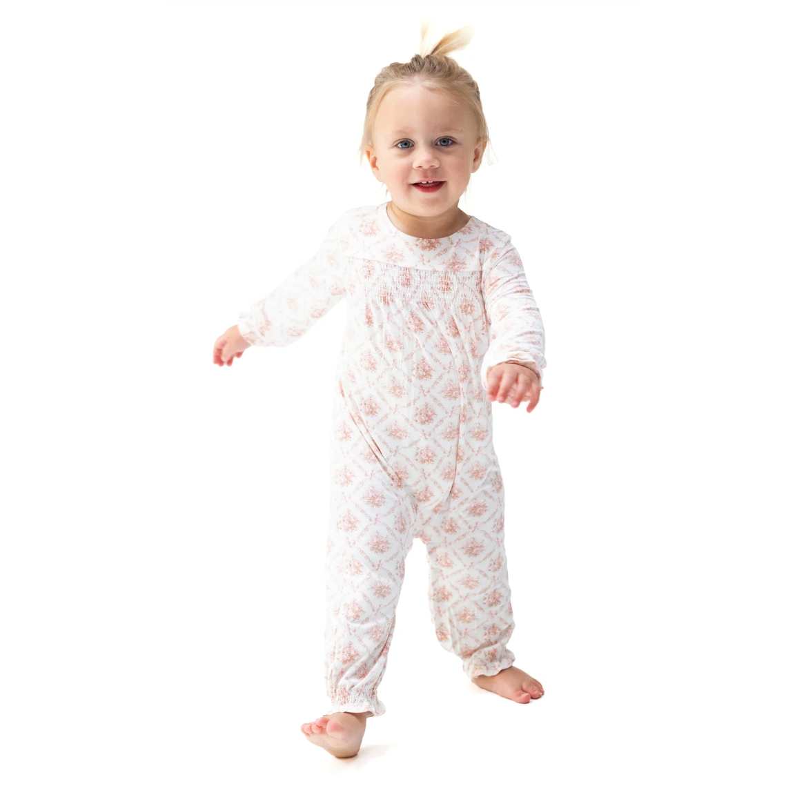 Angel Dear Rose Bow Lattice - Smocked Long Sleeve Romper-Angel Dear-Little Giant Kidz