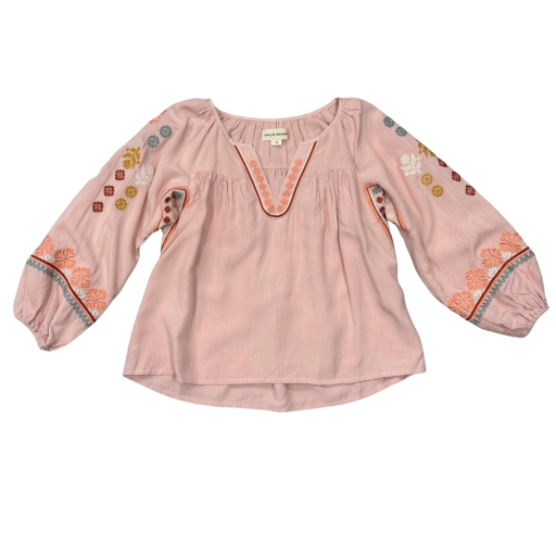 Avery and Alexander Embroidery Art Peasant Top- Boho Peach Whip-Avery and Alexander-Little Giant Kidz