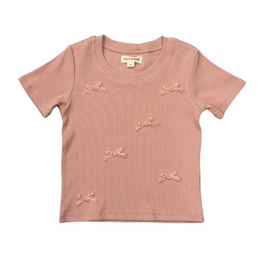 Avery and Alexander Ribbed Short Sleeve Tee-Rose Cloud Bows-Avery and Alexander-Little Giant Kidz