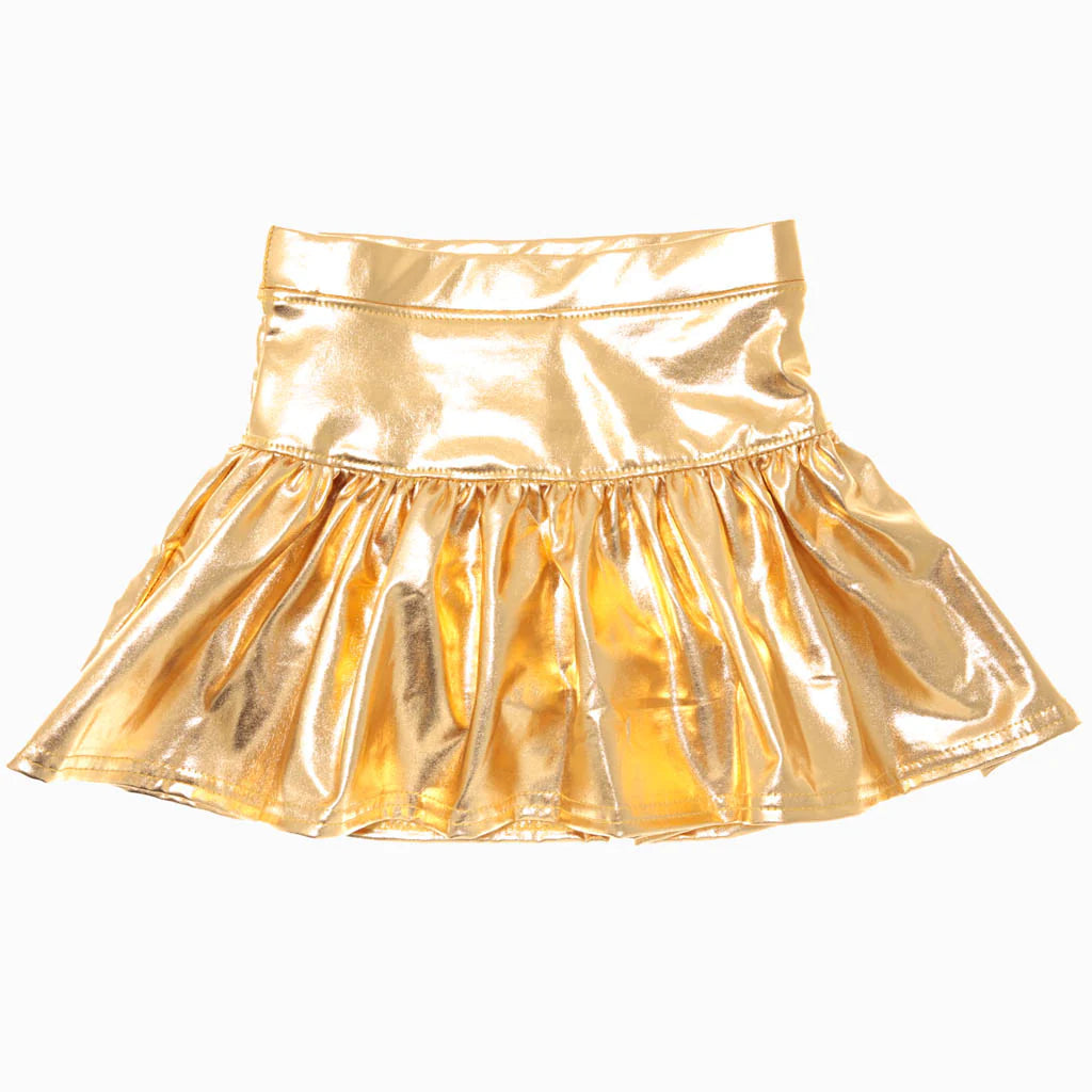 Azarhia Gathered Skort - Metallic Gold-AZARHIA-Little Giant Kidz
