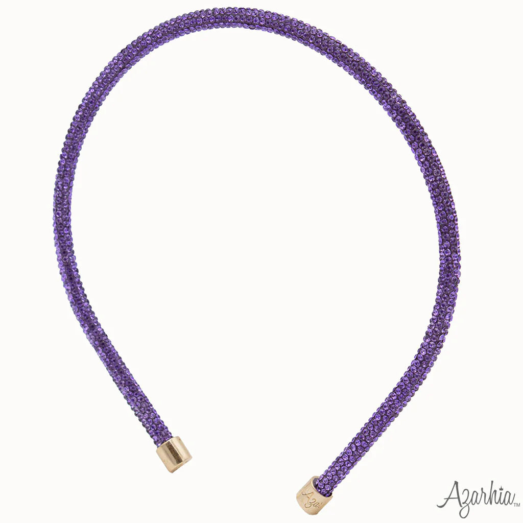Azarhia Purple Thin Rhinestone Headband display picture 2