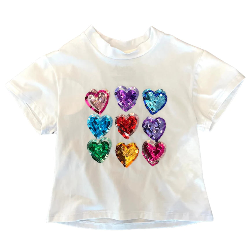 Azarhia Sequin Rainbow Hearts Boxy T’ in White Valentines-AZARHIA-Little Giant Kidz