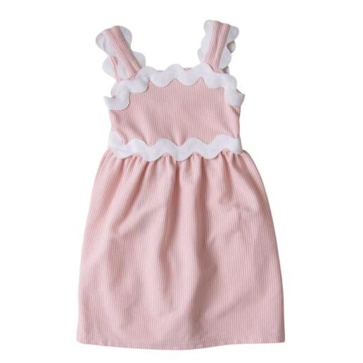 BANANA SPLIT Reese Rick Rac Dress- Peach Stripe-BANANA SPLIT-Little Giant Kidz