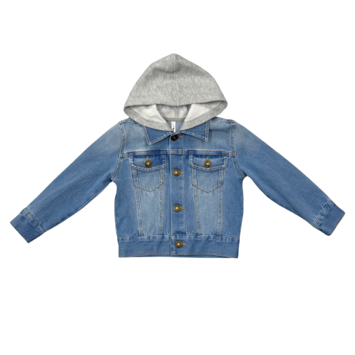 Baby Sprouts Boy'S Hooded Denim Jacket Mid Blue Wash-Baby Sprouts-Little Giant Kidz