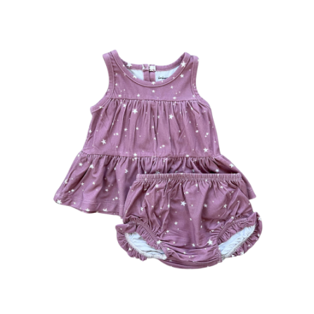 Baby Sprouts Double Peplum Tank Set- Mini Stars on Dusty Mauve-Baby Sprouts-Little Giant Kidz