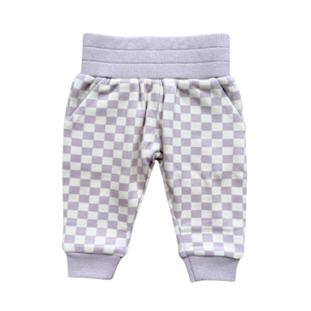 Baby Sprouts Girls Fleece Sweatpants- Lavender Cloud Checkered-Baby Sprouts-Little Giant Kidz