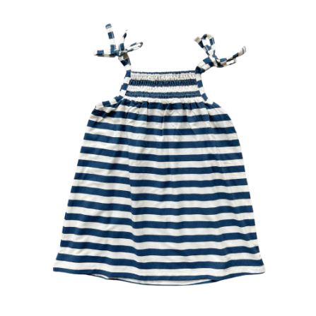 Baby Sprouts Girls Smocked Summer Dress- Naval Stripe-Baby Sprouts-Little Giant Kidz