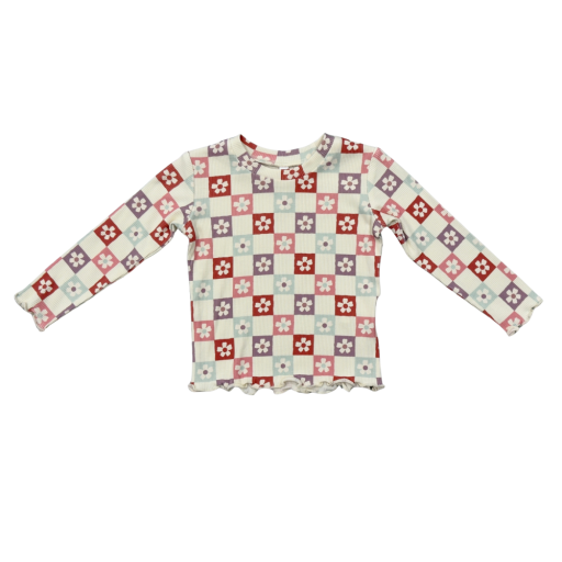 Baby Sprouts Lettuce Hem Tee Wavy Daisy Checkered-Baby Sprouts-Little Giant Kidz