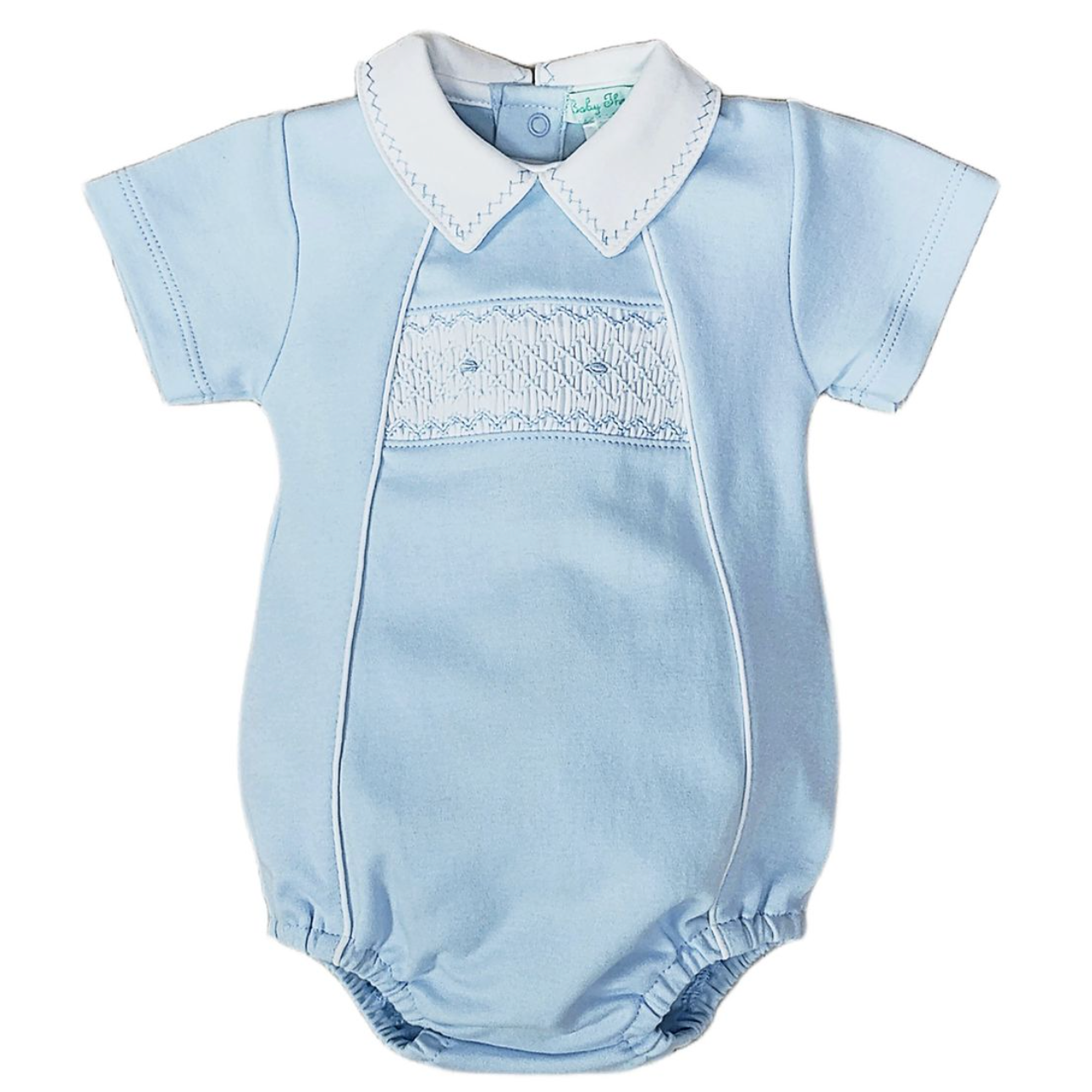 Baby Threads Classic Blue Collection- Blue Smocked Baby Boy Romper-BABY THREADS-Little Giant Kidz