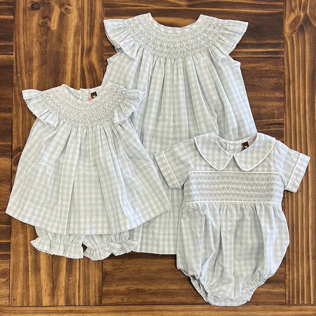 Banana Split Pastel Green Gingham Geo Bishop Dress-BANANA SPLIT-Little Giant Kidz
