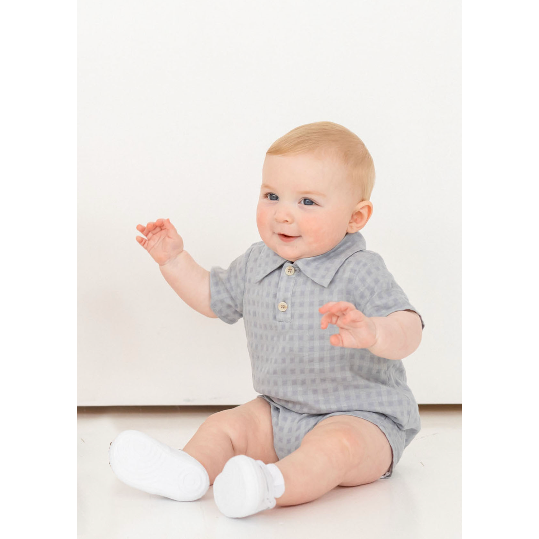 Beckett Bear Blue Checkmate Romper-MABEL+HONEY-Little Giant Kidz