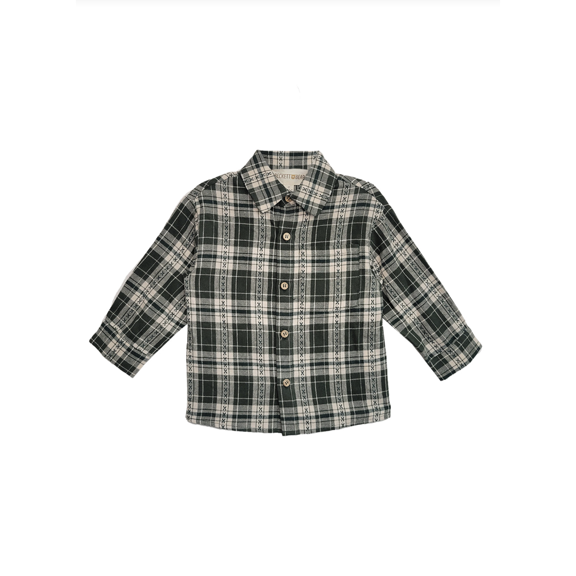 Beckett Bear Oliver Button Up Shirt- Green Plaid-MABEL+HONEY-Little Giant Kidz
