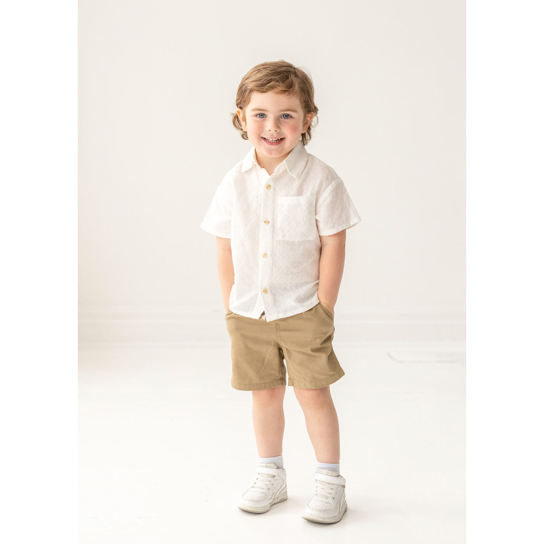 Beckett Bear White Gingham Dreams Button Top-MABEL+HONEY-Little Giant Kidz