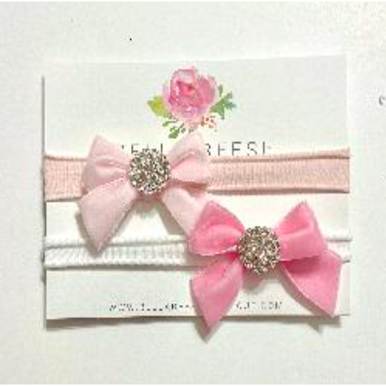 Bella Reese Bowtique Pink Velvet bows set of 2-Bella Reese Bowtique-Little Giant Kidz