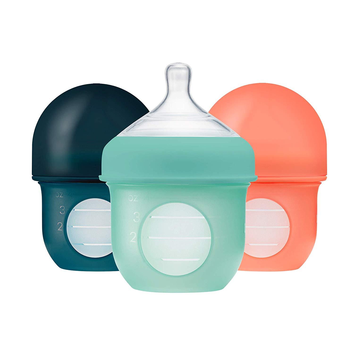 Boon NURSH Silicone Pouch Bottle 4 oz (3-Pack) - Mint/Cantaloupe/Navy-BOON-Little Giant Kidz