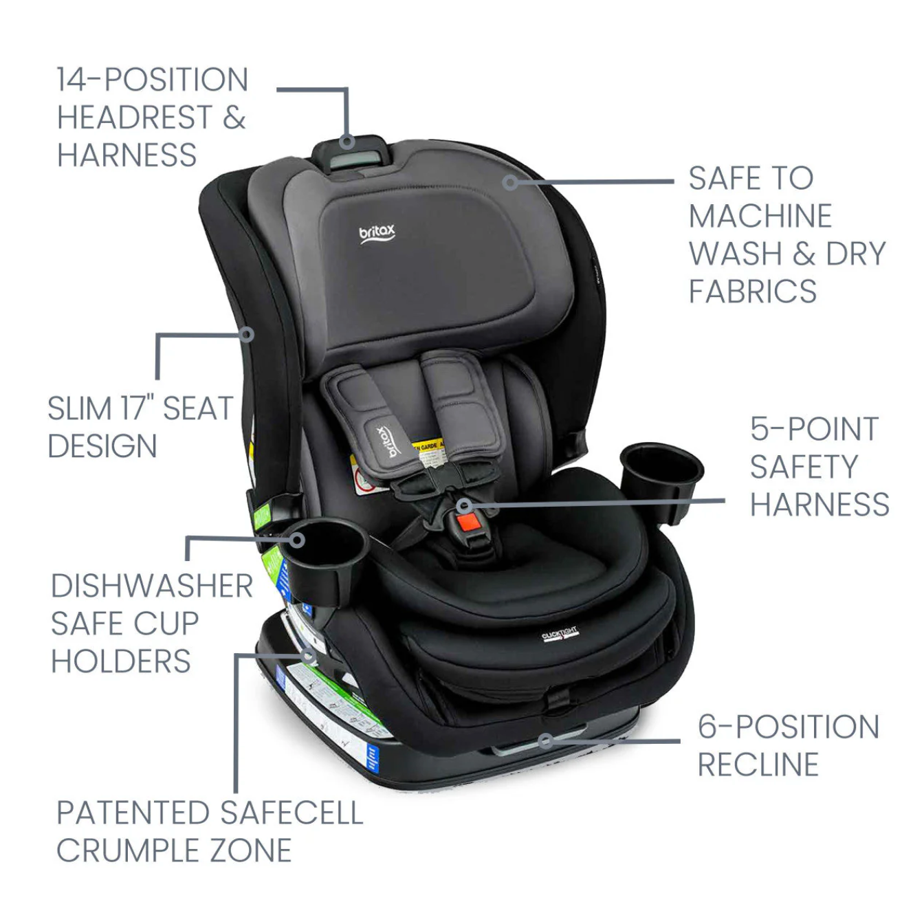 Britax® Britax One4Life Slim All-in-One Car Seat - Raven Black-BRITAX-Little Giant Kidz