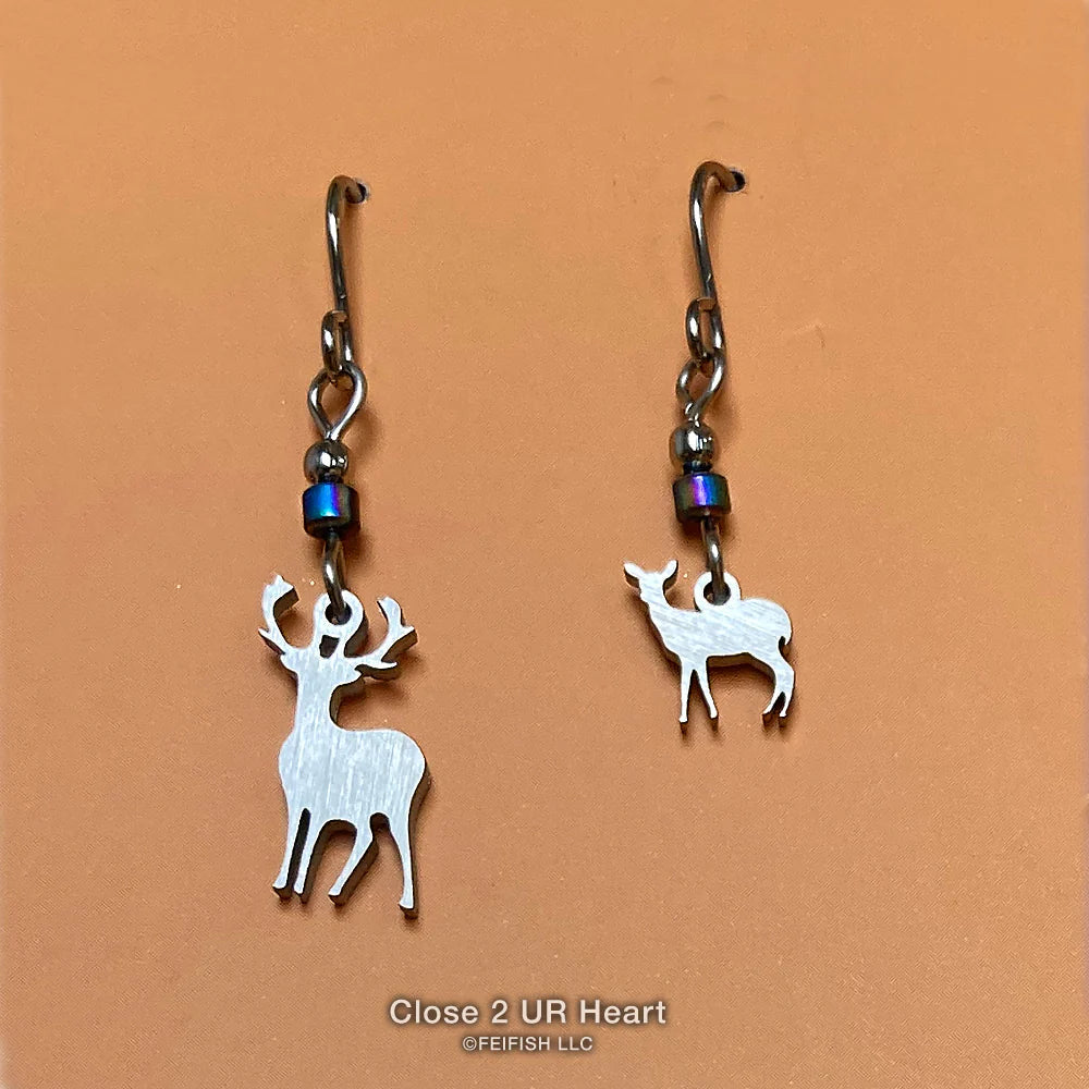 Close 2 UR Heart Stainless Steel Earrings - Deer & Fawn-Close 2 UR Heart-Little Giant Kidz