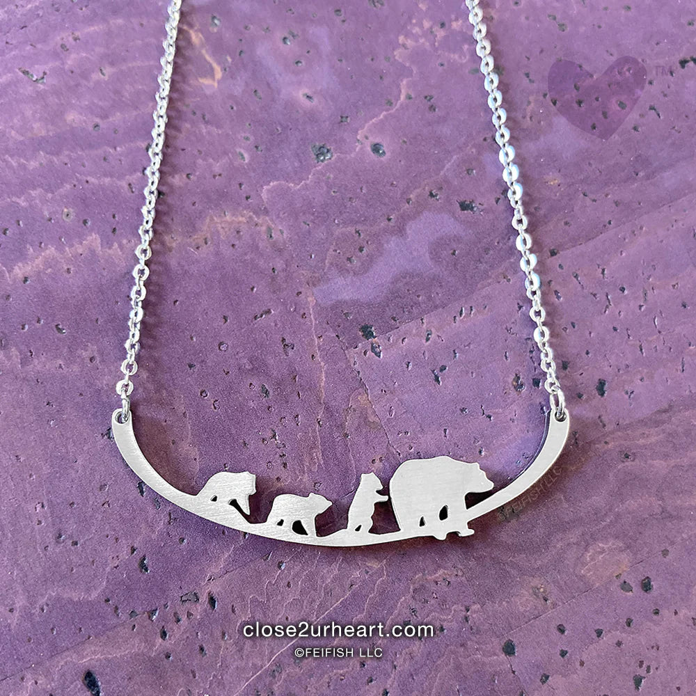 Close 2 UR Heart Stainless Steel Necklace - Mother Bear& 3 Cubs-Close 2 UR Heart-Little Giant Kidz