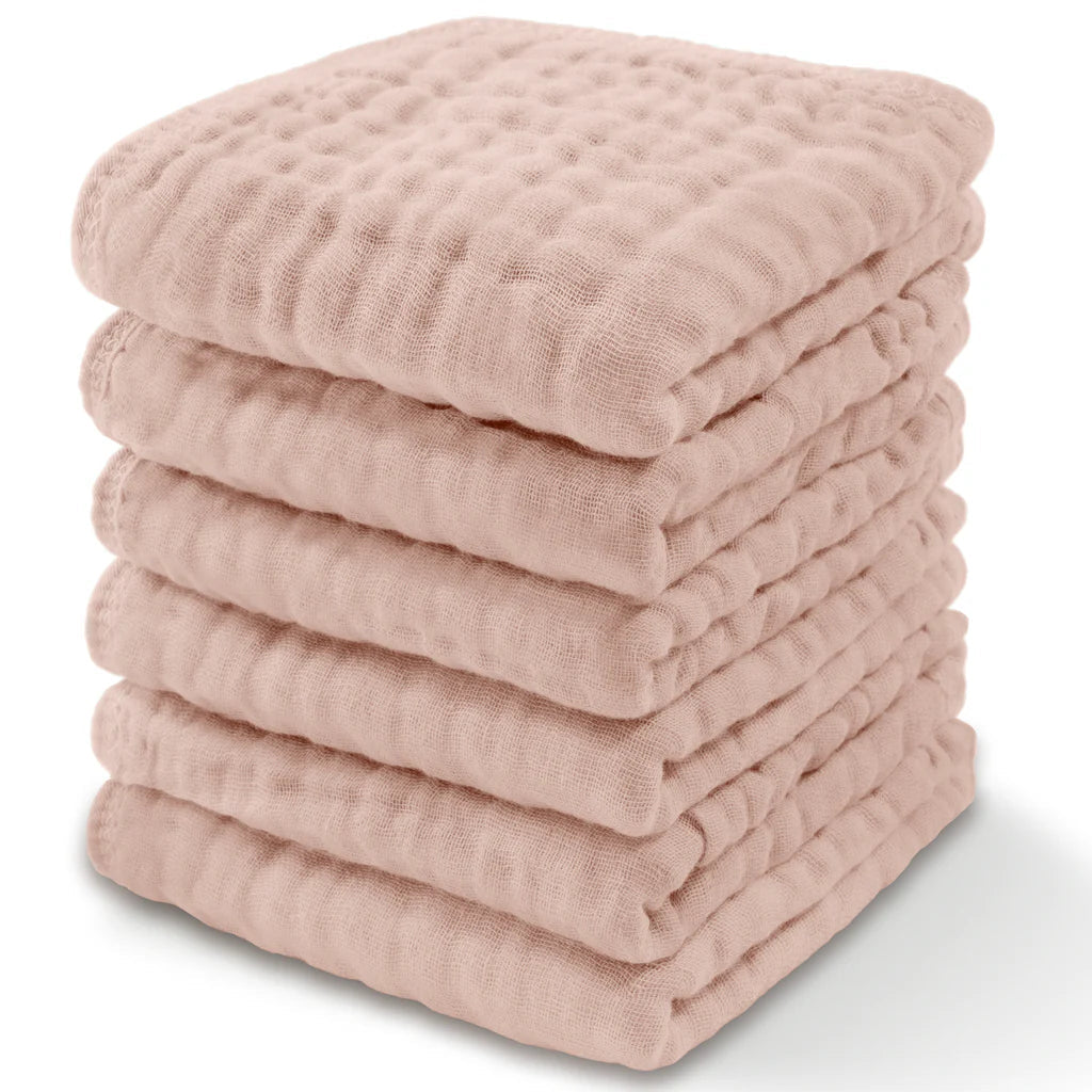 Comfy Cubs Muslin Cotton Baby Washcloths - Blush (Pack of 6)-COMFY CUBS-Little Giant Kidz