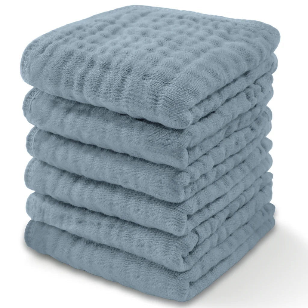 Comfy Cubs Muslin Cotton Baby Washcloths - Pacific Blue (Pack of 6)-COMFY CUBS-Little Giant Kidz