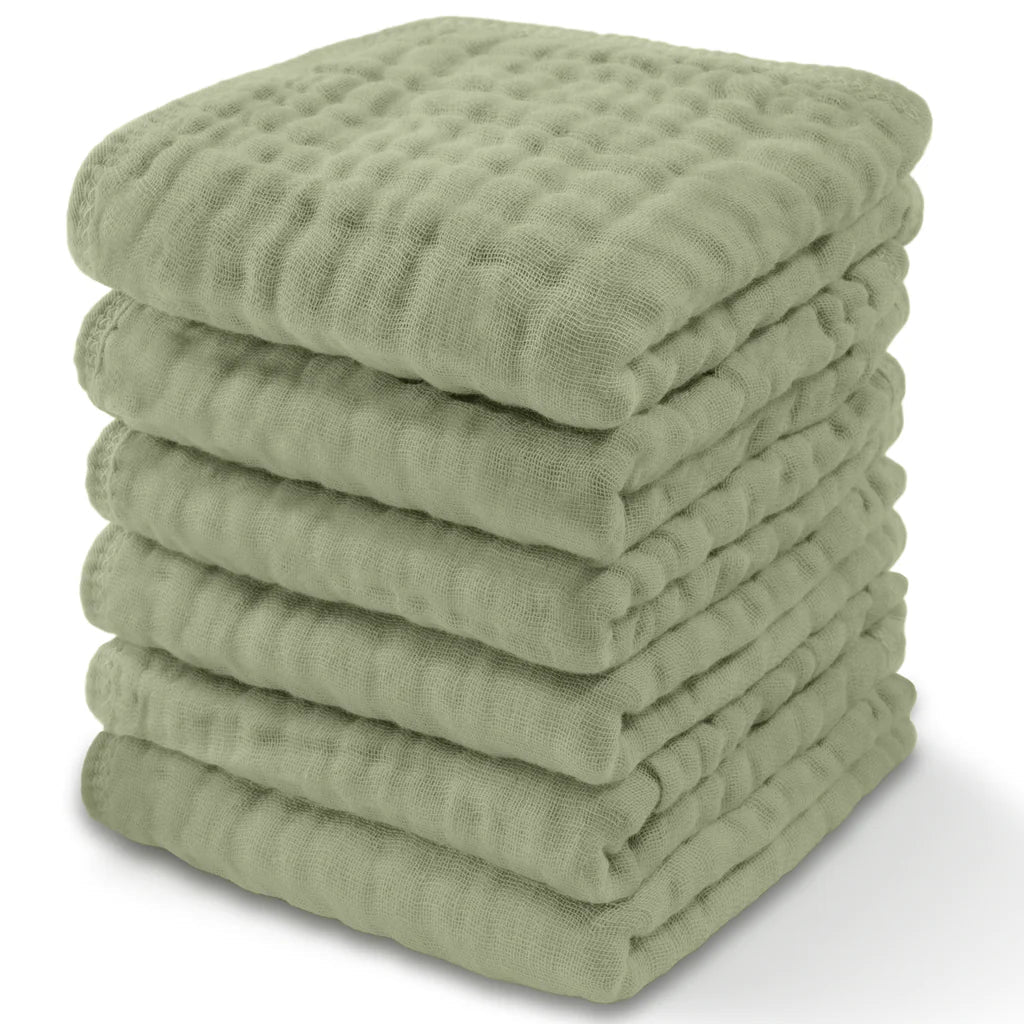 Comfy Cubs Muslin Cotton Baby Washcloths - Sage (Pack of 6)-COMFY CUBS-Little Giant Kidz
