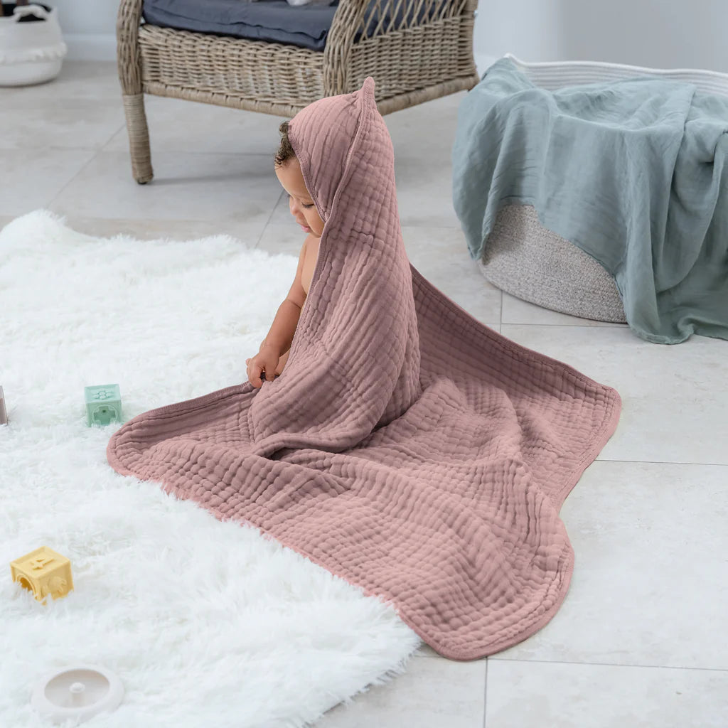 Comfy Cubs Muslin Hooded Towel - Mauve-COMFY CUBS-Little Giant Kidz