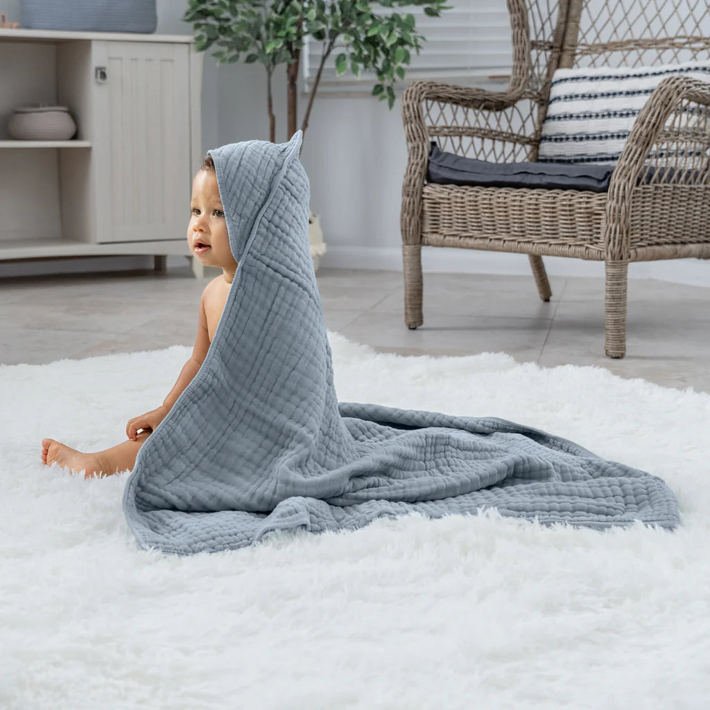Comfy Cubs Muslin Hooded Towel - Pacific Blue-COMFY CUBS-Little Giant Kidz