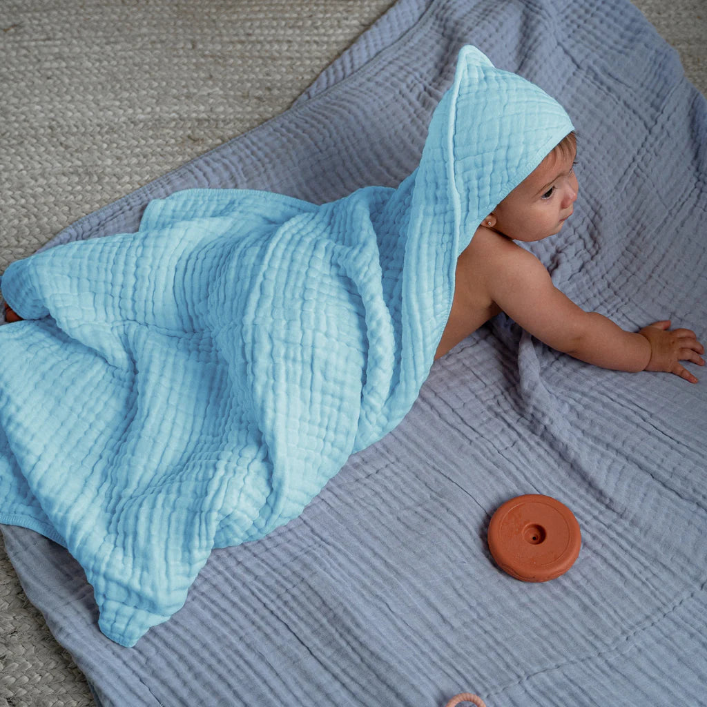 Comfy Cubs Muslin Hooded Towel - Sky Blue-COMFY CUBS-Little Giant Kidz