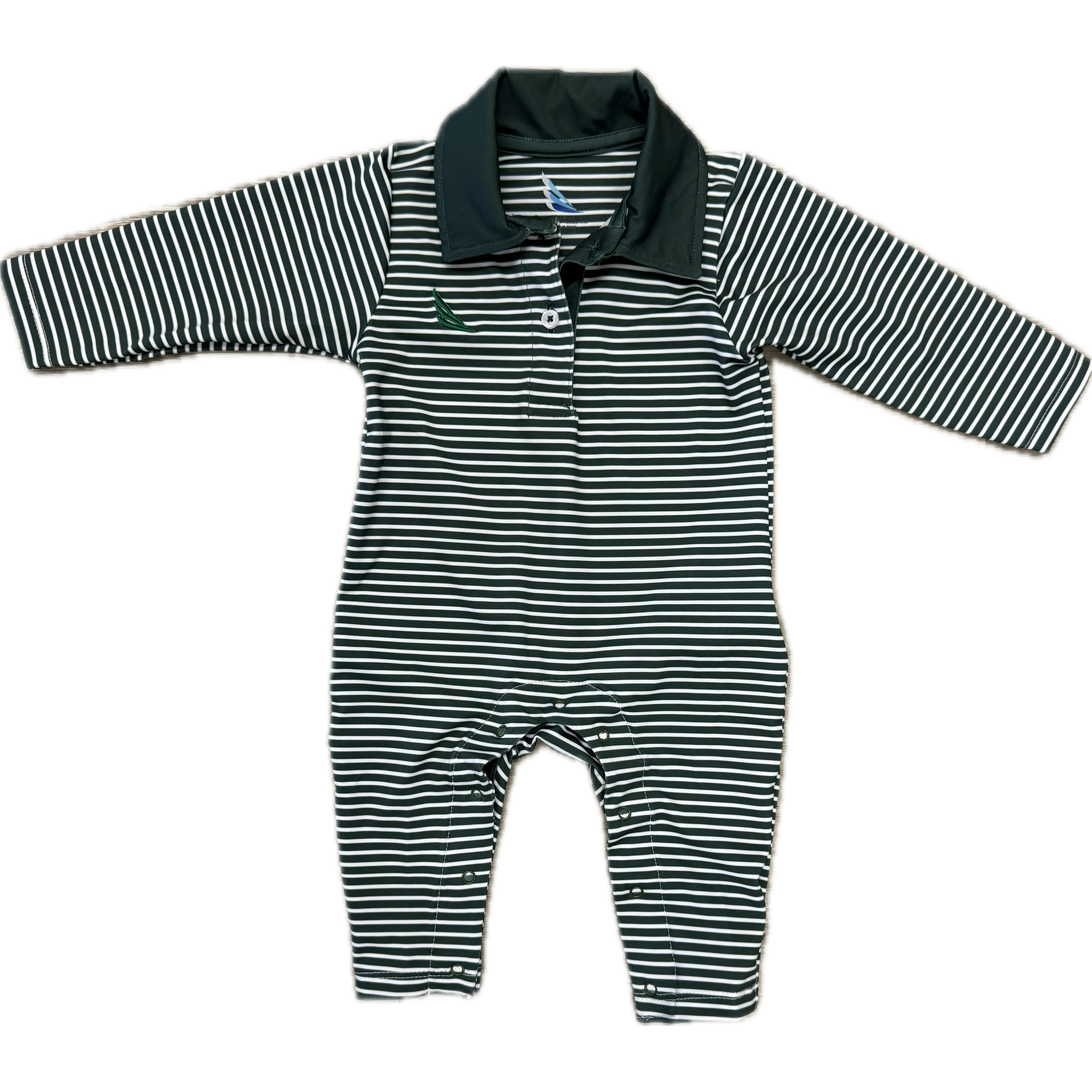 Coolybri Performance Polo Baby Romper- Banks Long Sleeve Green Pine Striped-Coolybri-Little Giant Kidz