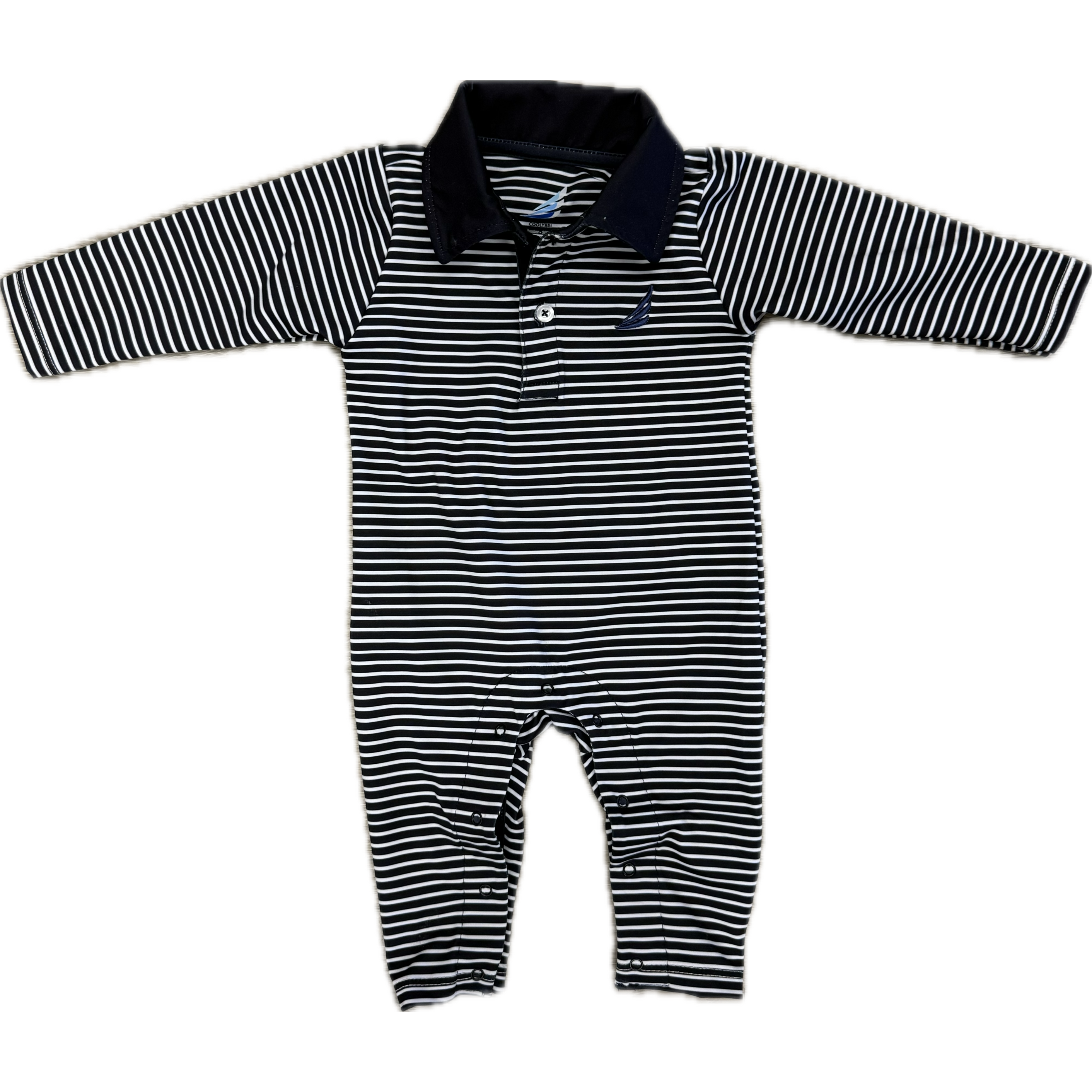 Coolybri Performance Polo Baby Romper- Banks Long Sleeve Navy Striped-Coolybri-Little Giant Kidz