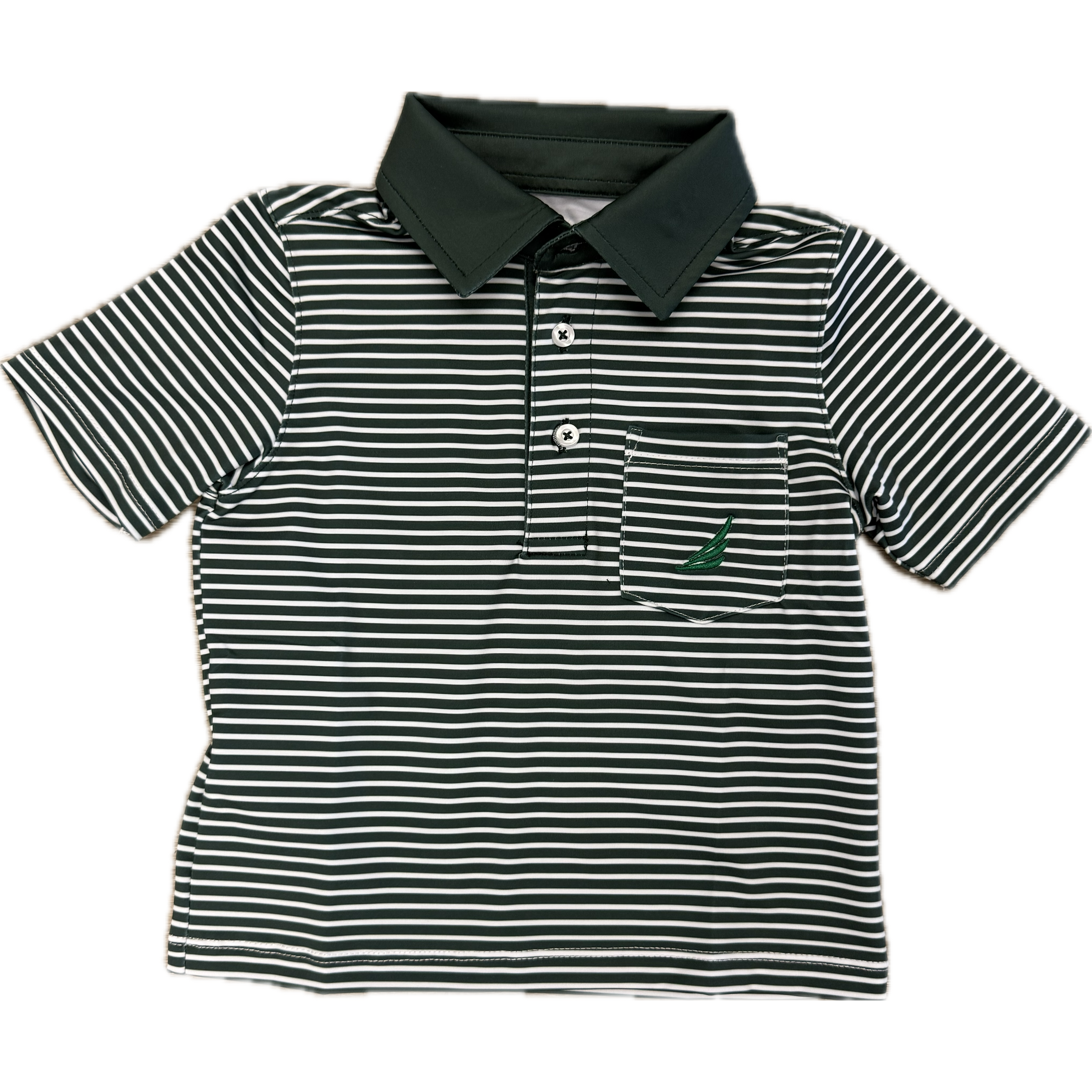 Coolybri Performance Polo- Brooks Green Pine Striped w Pocket Short Sleeve-Coolybri-Little Giant Kidz