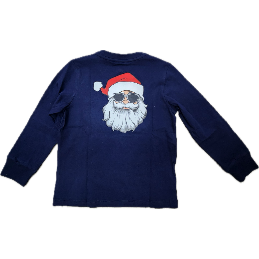 Coolybri Pima Cotton Graphic Pocket Tee Long Sleeve- Asher Navy Santa-Coolybri-Little Giant Kidz