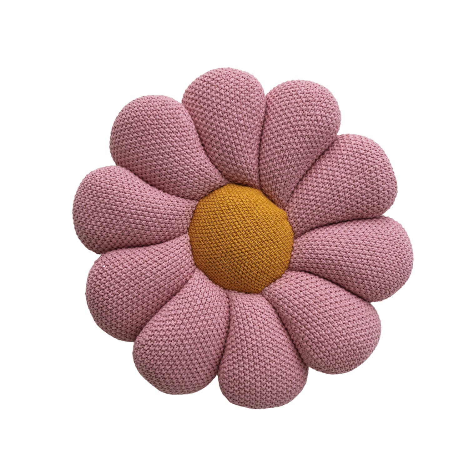 Creative Co-Op 14" Round Cotton Knit Flower Shaped Pillow, Pink & Yellow-COOP-Little Giant Kidz