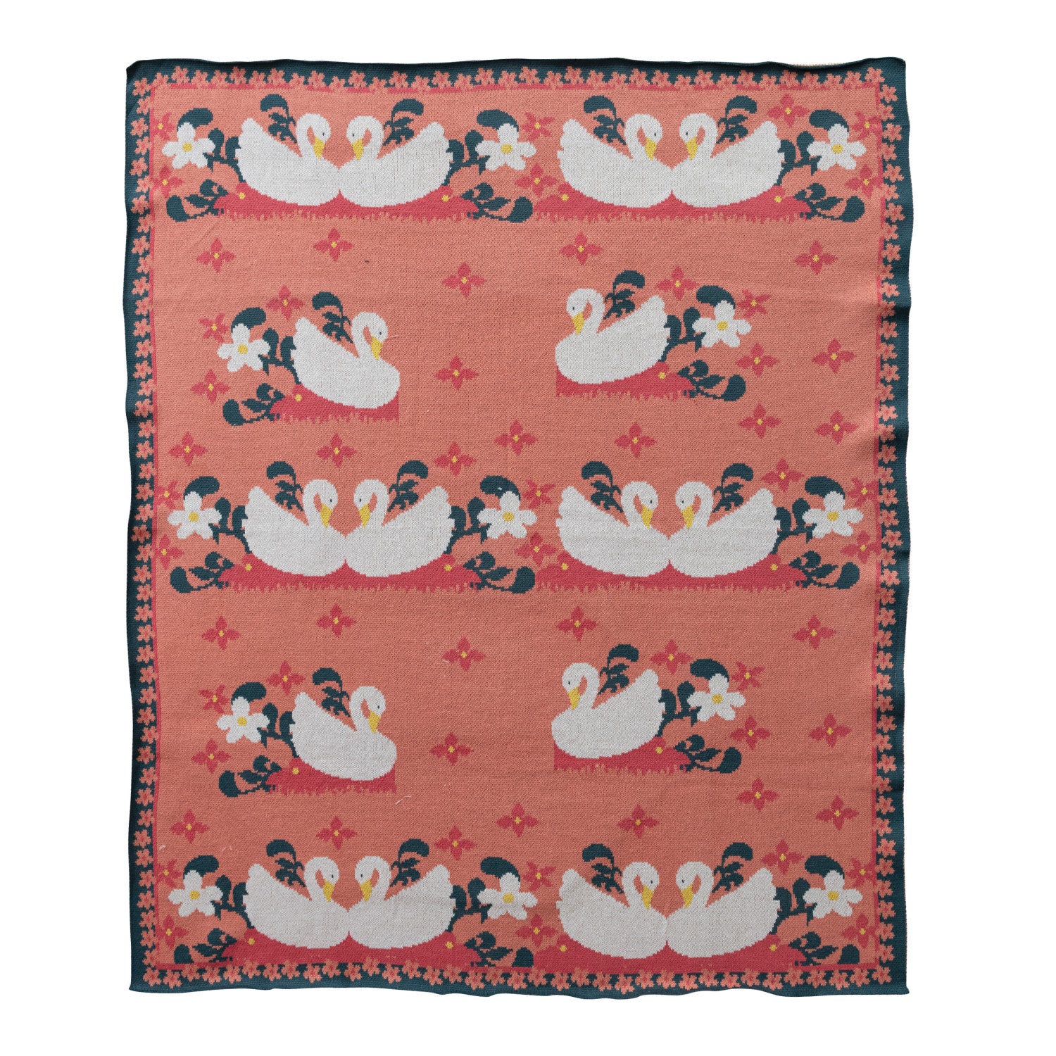 Creative Co-Op Cotton Knit Baby Blanket with Swans & Flowers-COOP-Little Giant Kidz