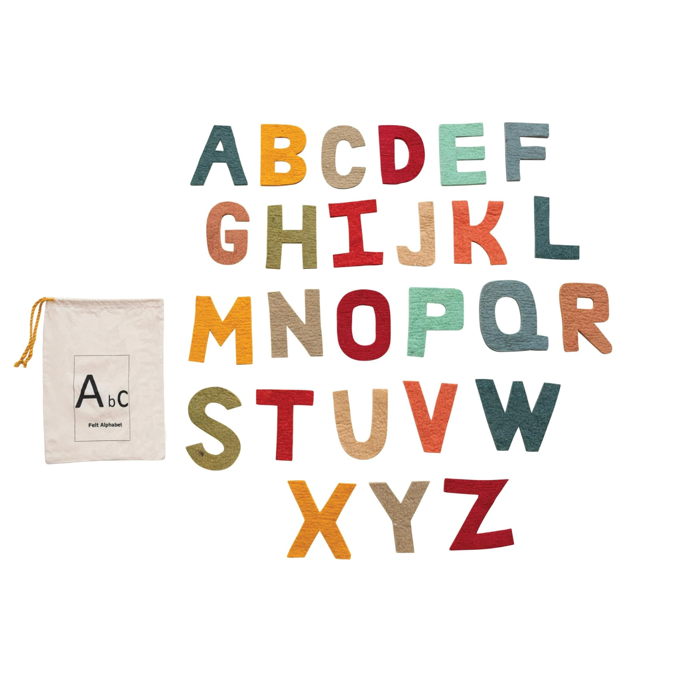 Creative Co-Op Handmade Wool Felt Alphabet, Set of 26 in Printed Drawstring Bag-COOP-Little Giant Kidz