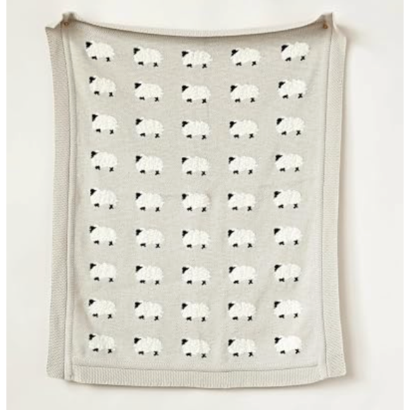 Creative Co-Op Knit Baby Blanket with Sheep-COOP-Little Giant Kidz