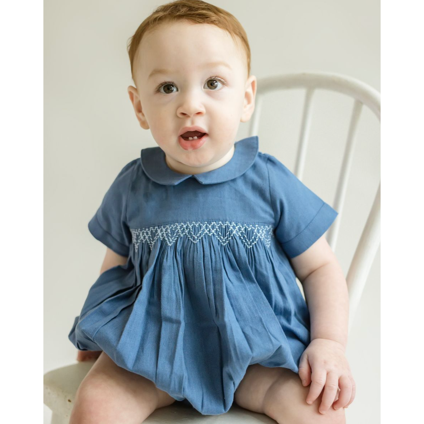 Cuclie Boy Oliver Linen Smocked Bubble Romper-Cuclie Baby-Little Giant Kidz