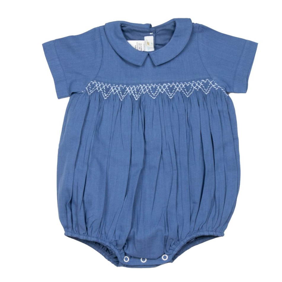 Cuclie Boy Oliver Linen Smocked Bubble Romper-Cuclie Baby-Little Giant Kidz