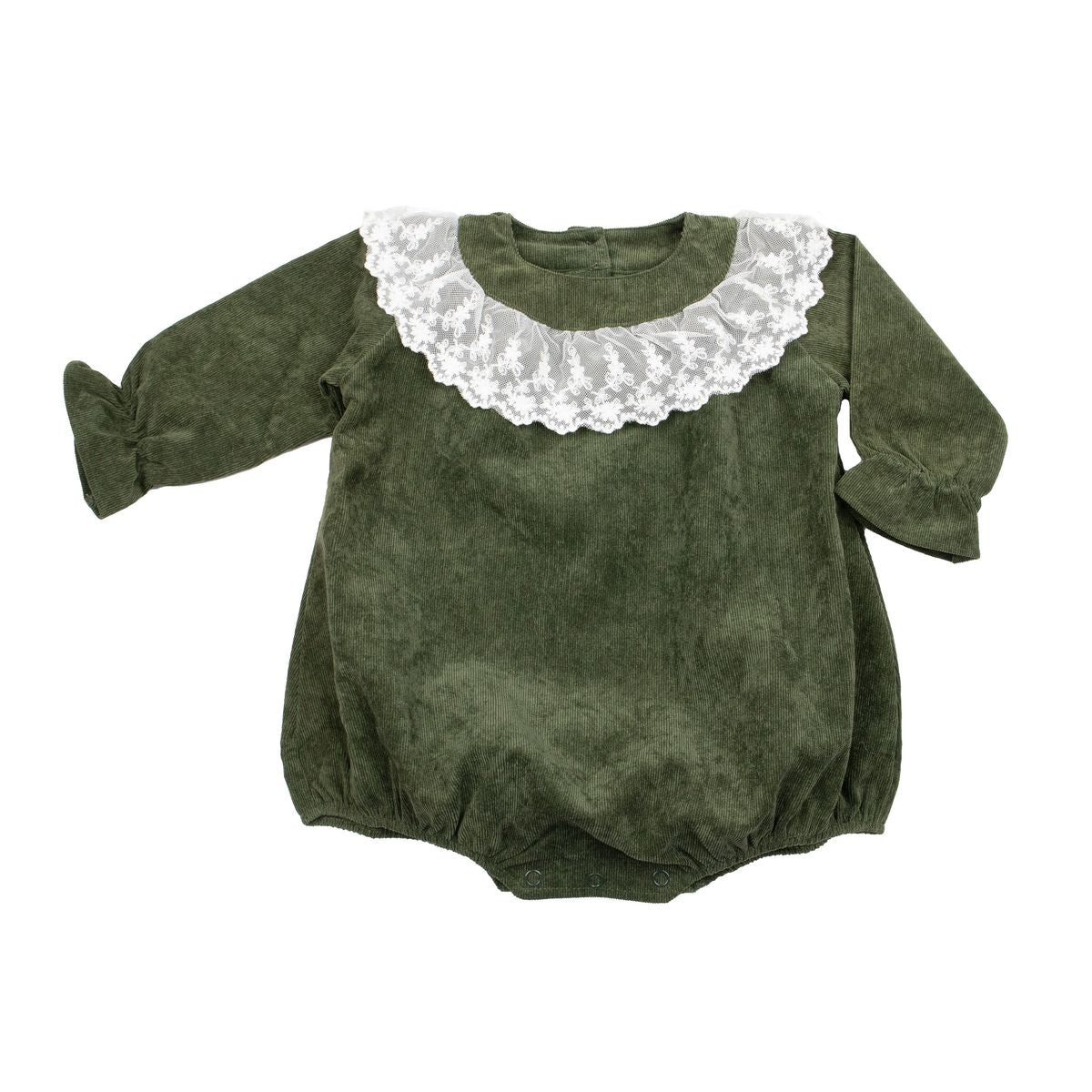 Cuclie Lace Collar Bubble Romper- Forest Green-Cuclie Baby-Little Giant Kidz
