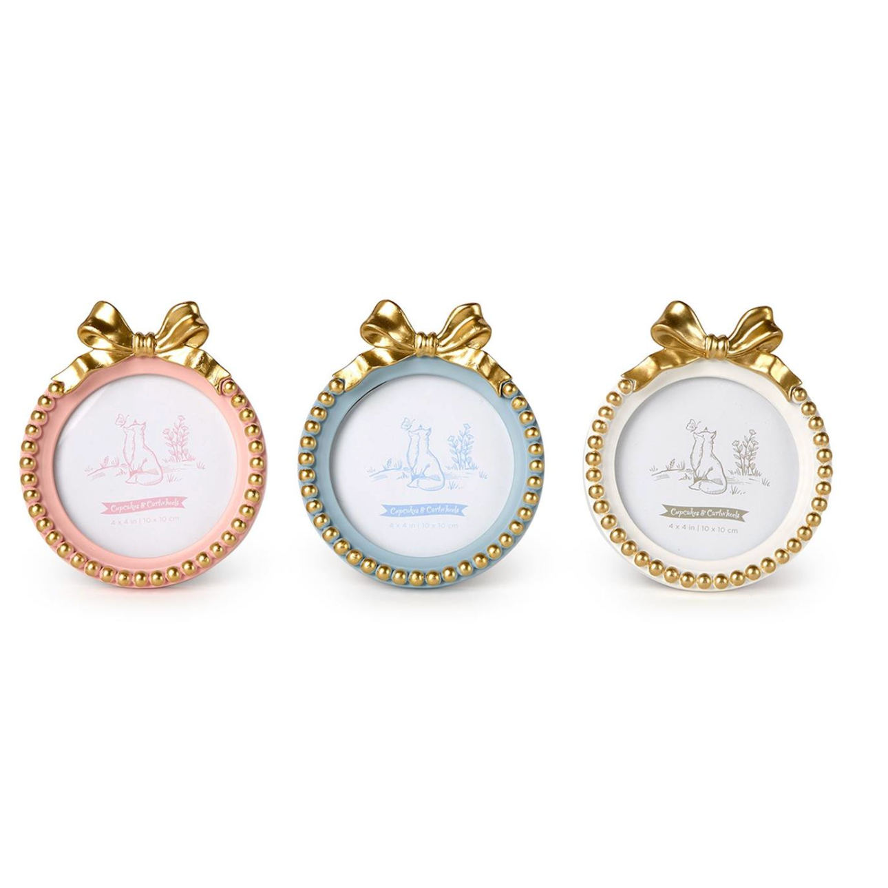 Cupcakes & Cartwheels Golden Bow 4" x 4" Round Photo Frame-CUPCAKES & CARTWHEELS-Little Giant Kidz
