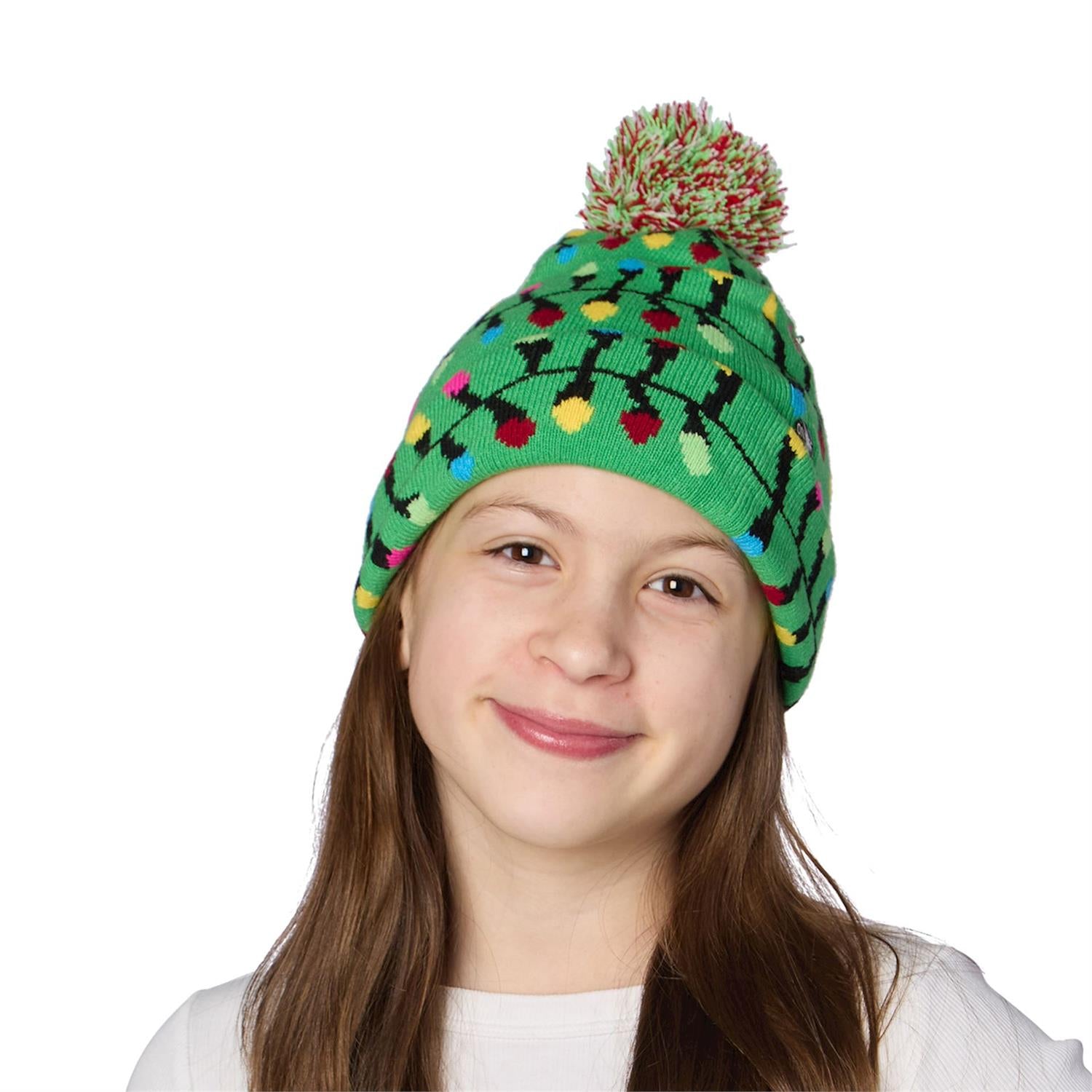 Cupcakes & Cartwheels Light Up Cuffed Knit Beanie with Pom Pom- Assorted Colors-CUPCAKES & CARTWHEELS-Little Giant Kidz