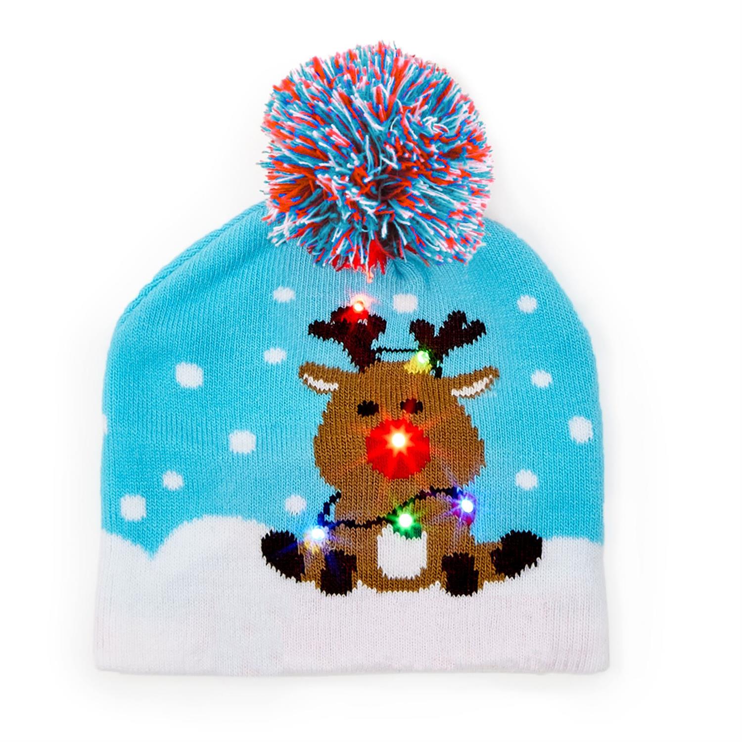 Cupcakes & Cartwheels Light Up Cuffed Knit Beanie with Pom Pom- Assorted Colors-CUPCAKES & CARTWHEELS-Little Giant Kidz