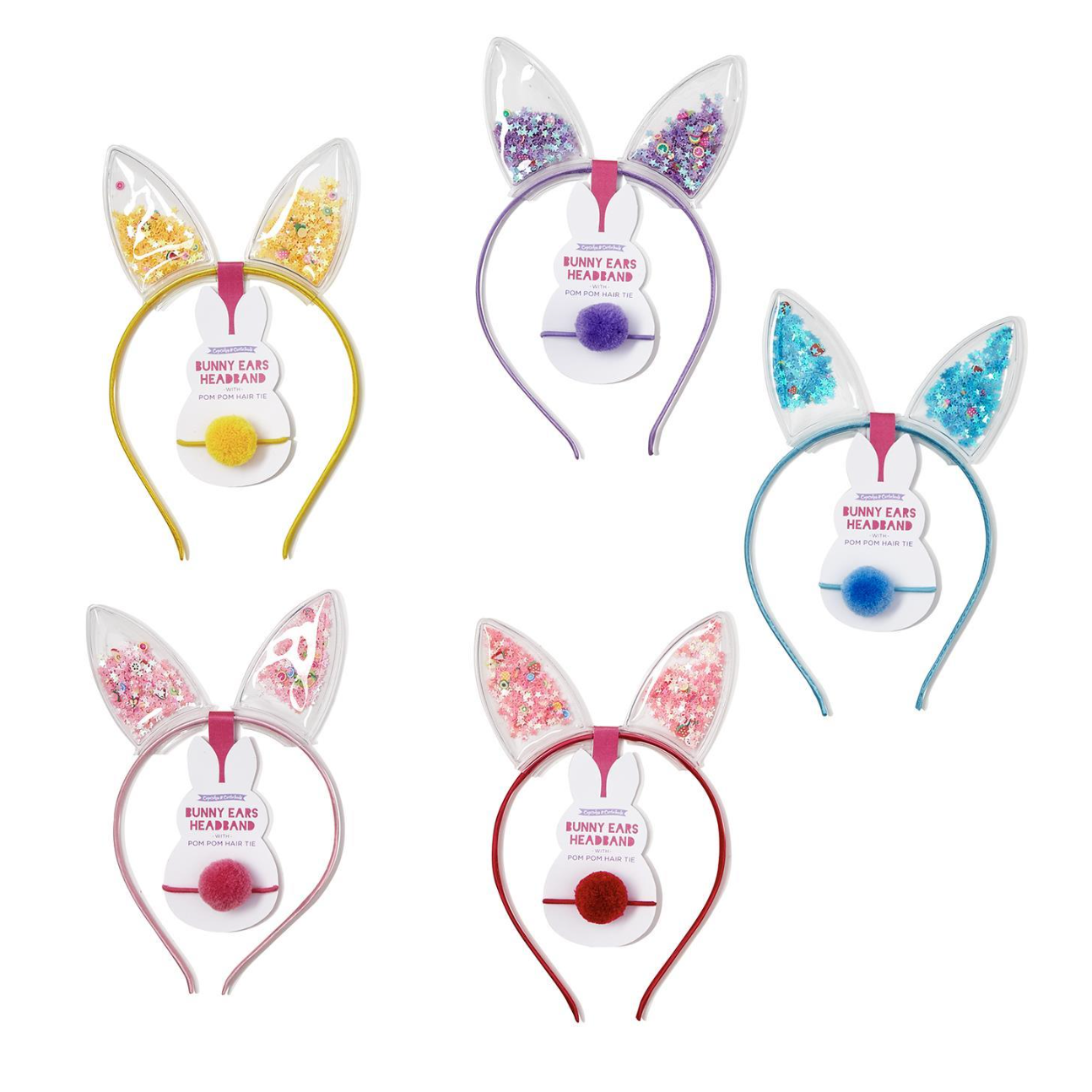 Cupcakes & Cartwheels Sequin Filled Bunny Ears Headband and Pom Pom Hair Tie Set - Assorted Colors-CUPCAKES & CARTWHEELS-Little Giant Kidz