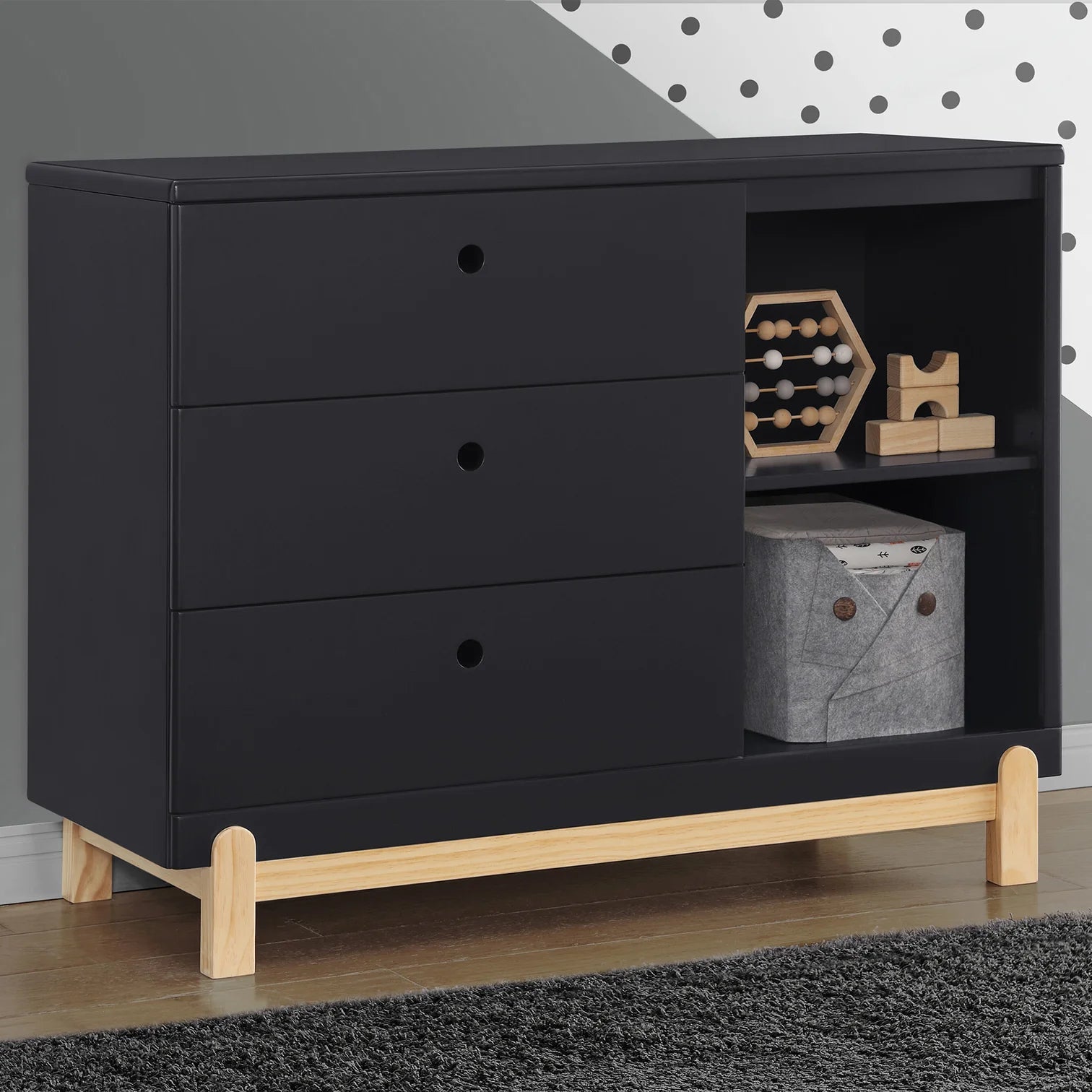 Delta Children Poppy 3 Drawer Dresser with Cubbies, Grey Delta Children Poppy 3 Drawer Dresser with Cubbies, Grey