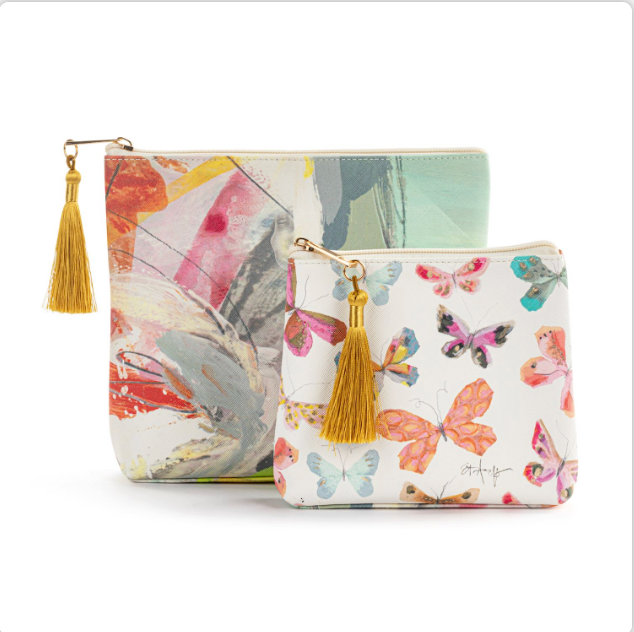 Demdaco Abstract Floral + Butterfly Zip Pouch Set of 2-DEMDACO-Little Giant Kidz