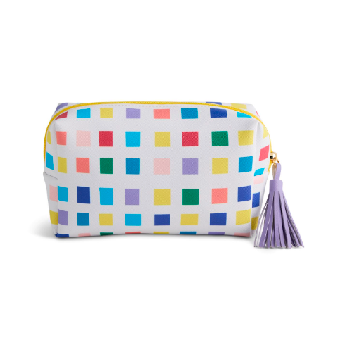Demdaco Playful Check Multi Color Quilted Zip Pouch 7" x 2-DEMDACO-Little Giant Kidz
