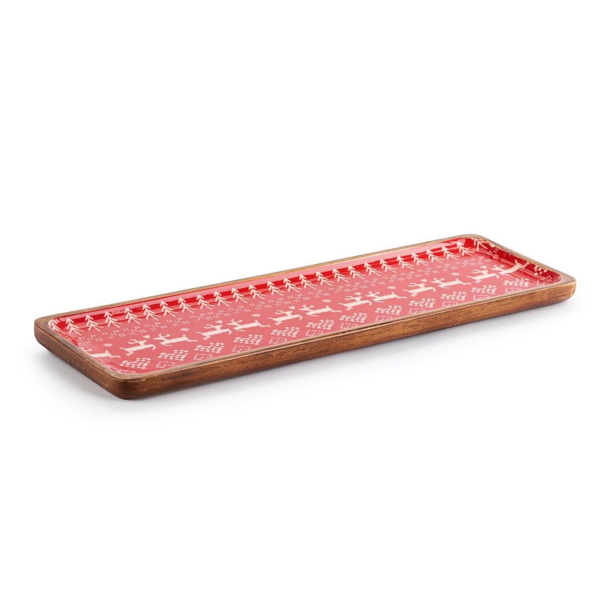 Demdaco Red Scandi Knit Wood Enamel Tray- 15x5in-DEMDACO-Little Giant Kidz