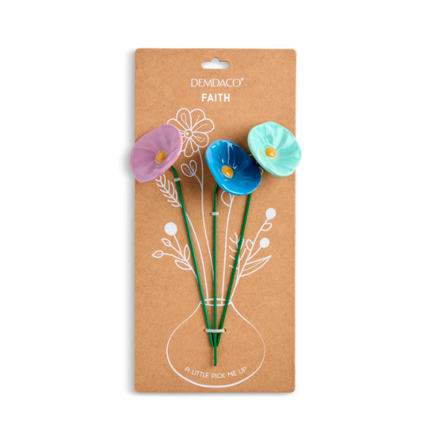 Demdaco Set of 3 Ceramic Giftable Flowers - Faith-DEMDACO-Little Giant Kidz
